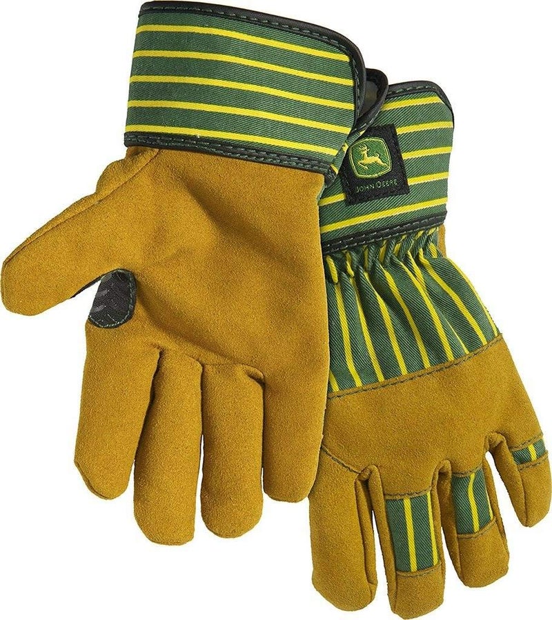 John Deere JD00024-Y قفازات شبابية من جلد البقر المقسم مقاومة للتآكل أصفر/أخضر شبابي - صغير